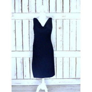 Black fitted stretch sleeveless cowl neck cocktail dress